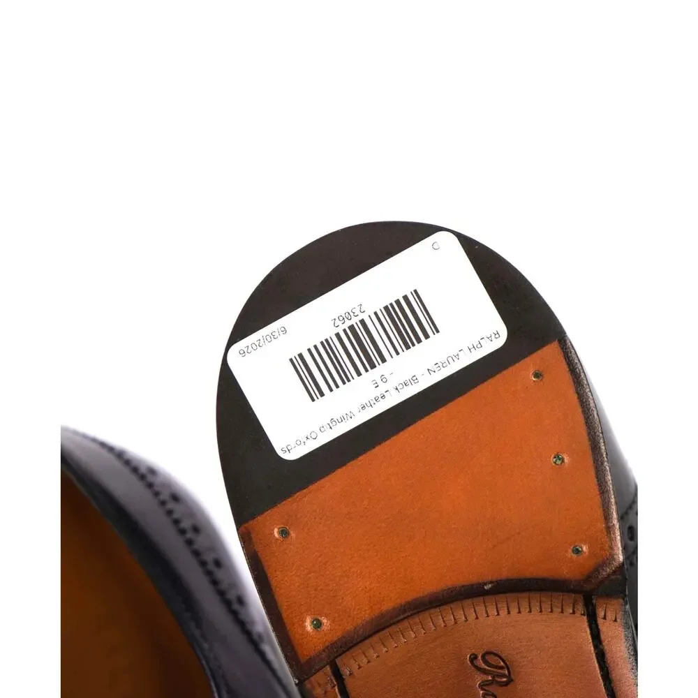 $1,350 RALPH LAUREN - Black Leather Wingtip Oxfords - 9 E